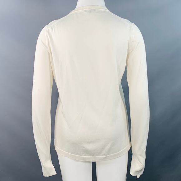 LORO PIANA Size 12 Cream Silk Cotton Jersey Crew Neck Pullover - Picture 3 of 6